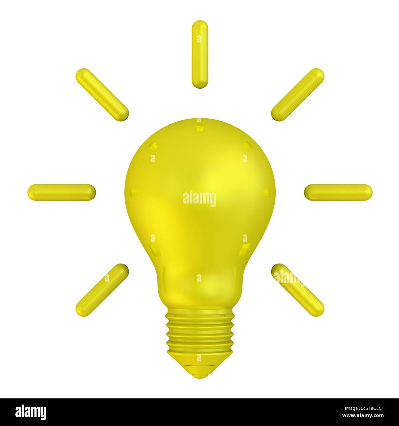 Idea, soluzione, pensiero, concetto di innovazione. Una lampadina dorata e luminosa su sfondo bianco. Illustrazione 3D Foto Stock