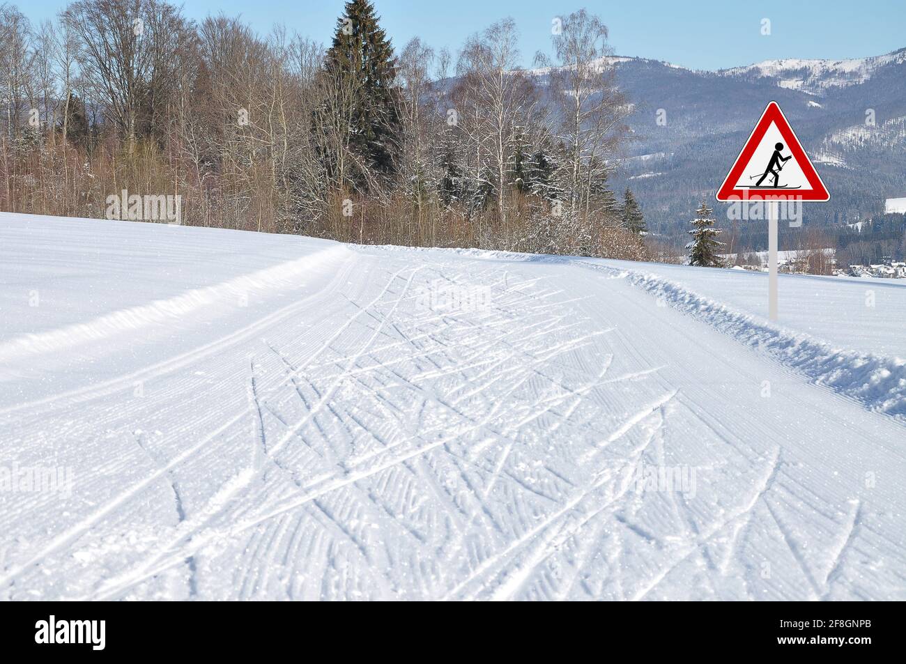 Pista da sci di fondo a Frauenau, nella Foresta Bavarese Foto Stock