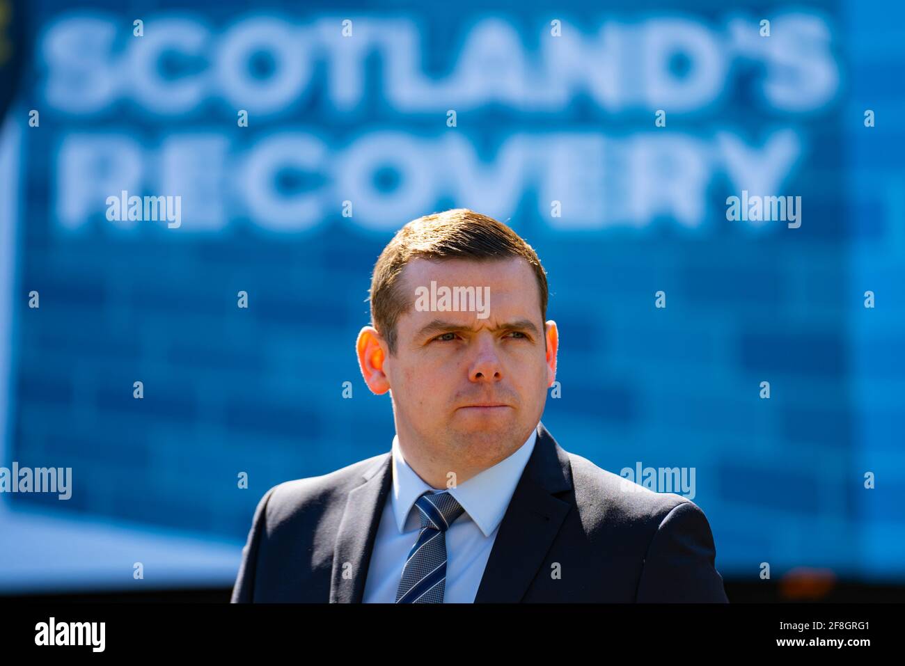 Edimburgo, Scozia, Regno Unito. 14 aprile 2021. Il leader dei conservatori scozzesi Douglas Ross e Ruth Davidson lanciano oggi a Edimburgo la campagna di voto per la lista dei partiti dei conservatori scozzesi. Iain Masterton/Alamy Live News Foto Stock