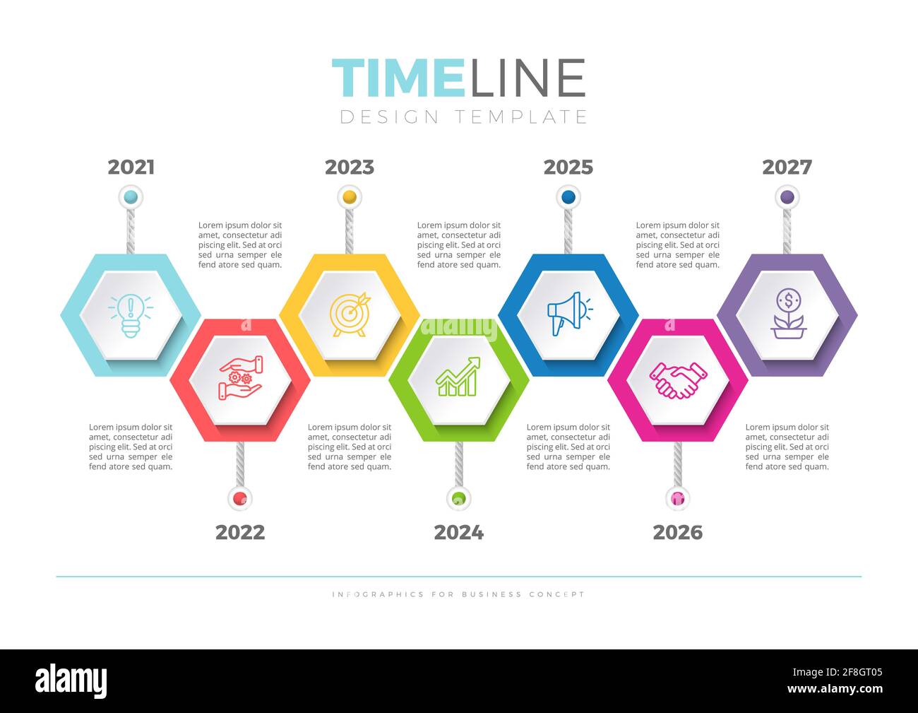 Icone delle infografiche timeline per la visualizzazione dei dati aziendali. Illustrazione Vettoriale