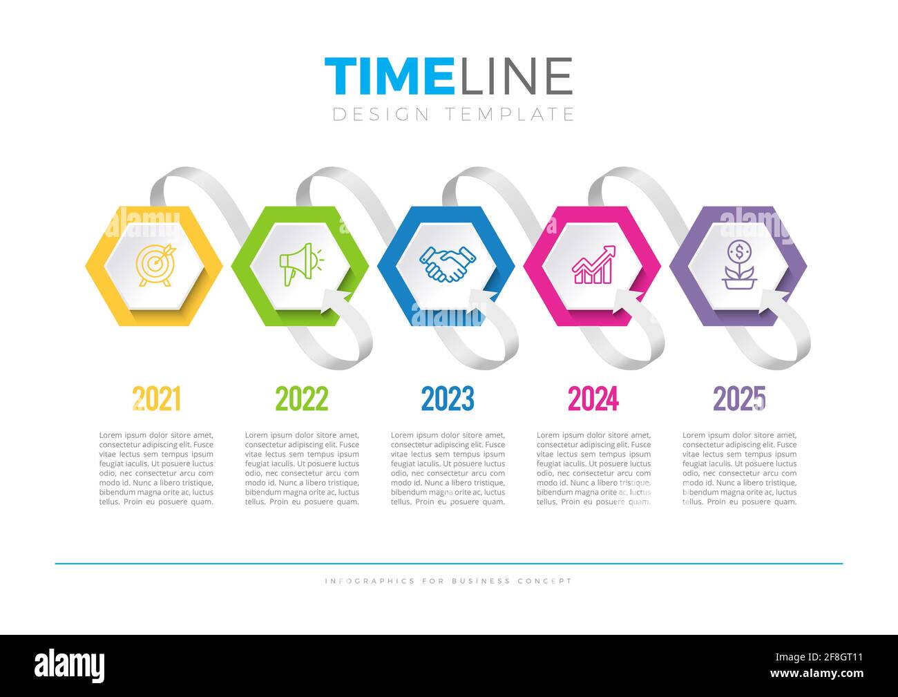 Icone delle infografiche timeline per la visualizzazione dei dati aziendali. Illustrazione Vettoriale