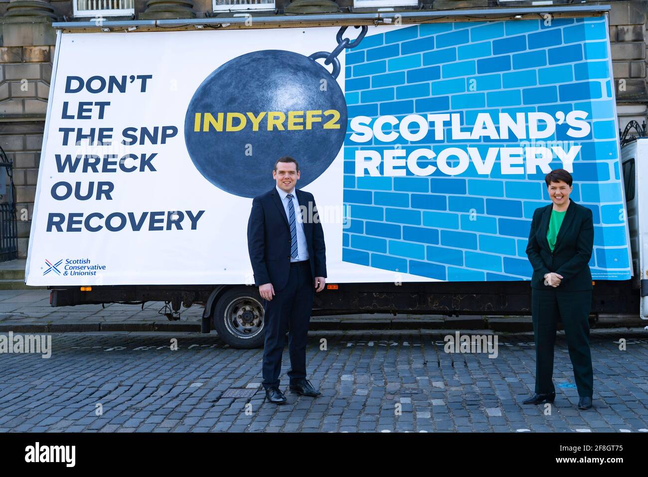 Edimburgo, Scozia, Regno Unito. 14 aprile 2021. Il leader dei conservatori scozzesi Douglas Ross e Ruth Davidson lanciano oggi a Edimburgo la campagna di voto per la lista dei partiti dei conservatori scozzesi. Iain Masterton/Alamy Live News Foto Stock