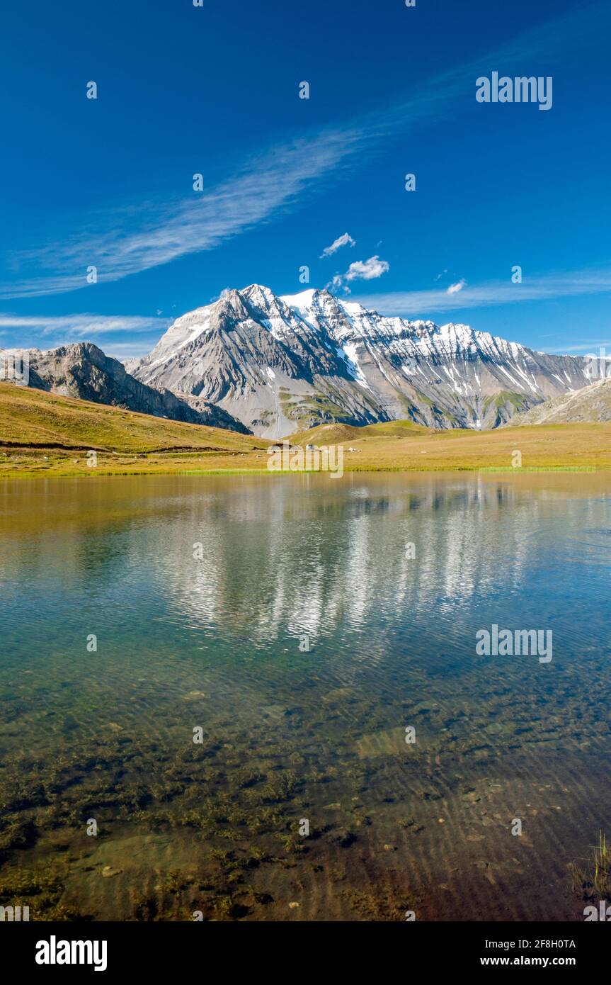 Plan du lac e la Grande casse montagna (3855M), Parco Nazionale della Vanoise, Savoia (73), regione Auvergne-Rodano-Alpi, Francia Foto Stock