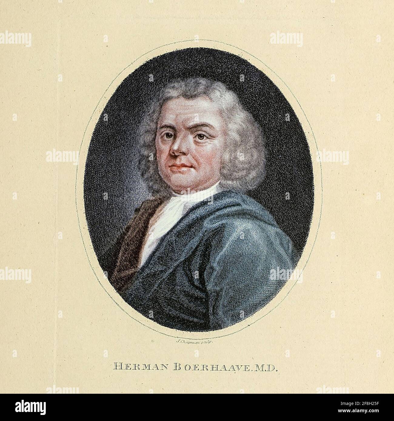 Herman Boerhaave (1738 dicembre 1668 – 23 settembre 31) è stato un botanico, chimico, umanista cristiano e medico olandese di fama europea. È considerato il fondatore dell'insegnamento clinico e del moderno ospedale accademico ed è talvolta indicato come "il padre della fisiologia", Boerhaave ha introdotto l'approccio quantitativo nella medicina. Incisione su copperplate dell'Enciclopedia Londinensis OR, dizionario universale delle arti, delle scienze e della letteratura; Volume III; a cura di Wilkes, Giovanni. Pubblicato a Londra nel 1810 Foto Stock