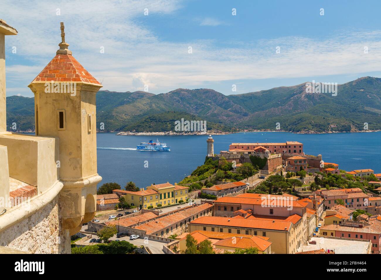 Vista su Portoferraio, Isola d'Elba, Italia Foto Stock