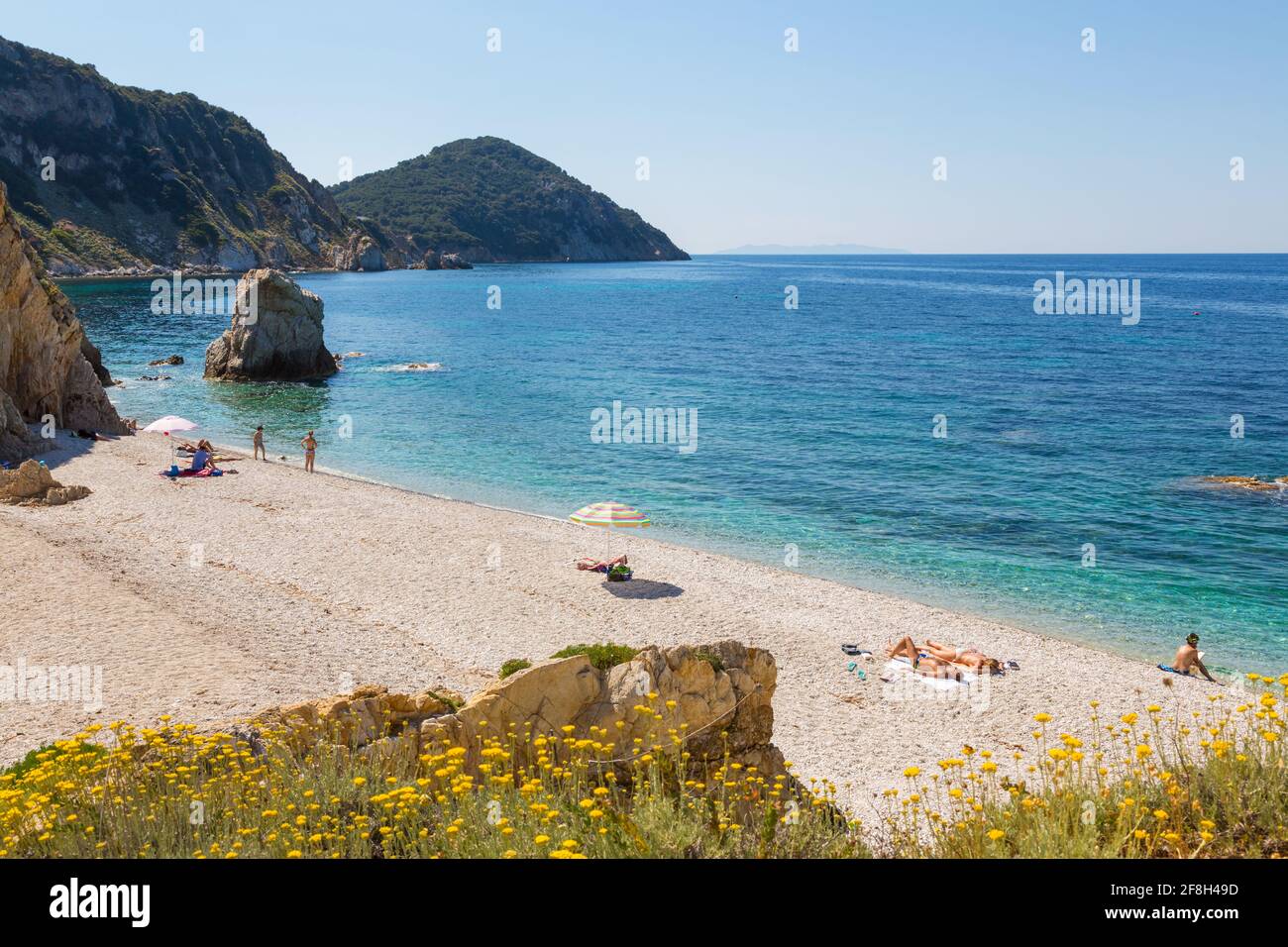 Acquaviva spiaggia e costa vicino a Portoferraio sull'Isola di Elba Foto Stock