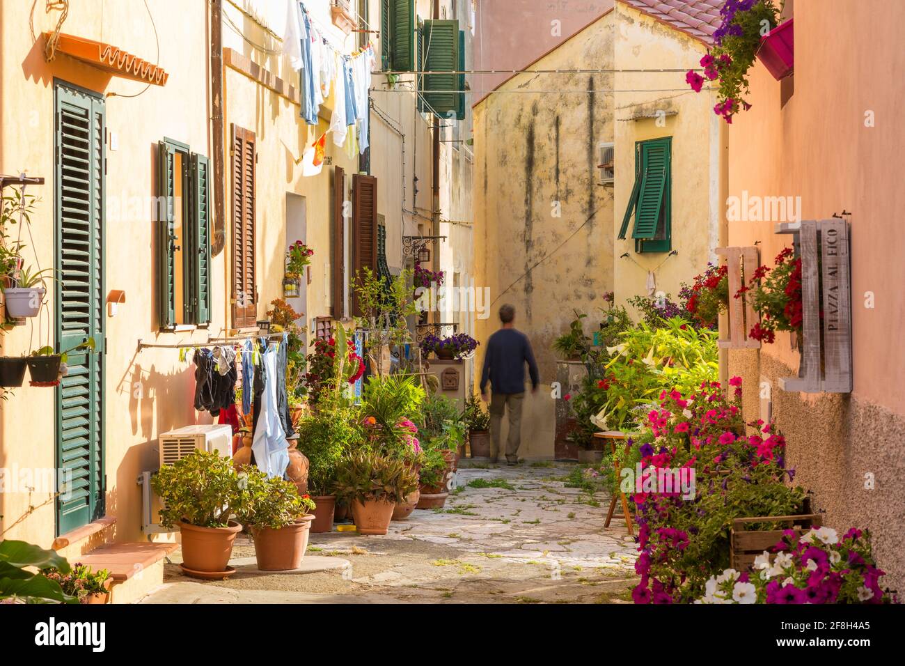 Strada stretta a Portoferraio, Isola d'Elba Foto Stock