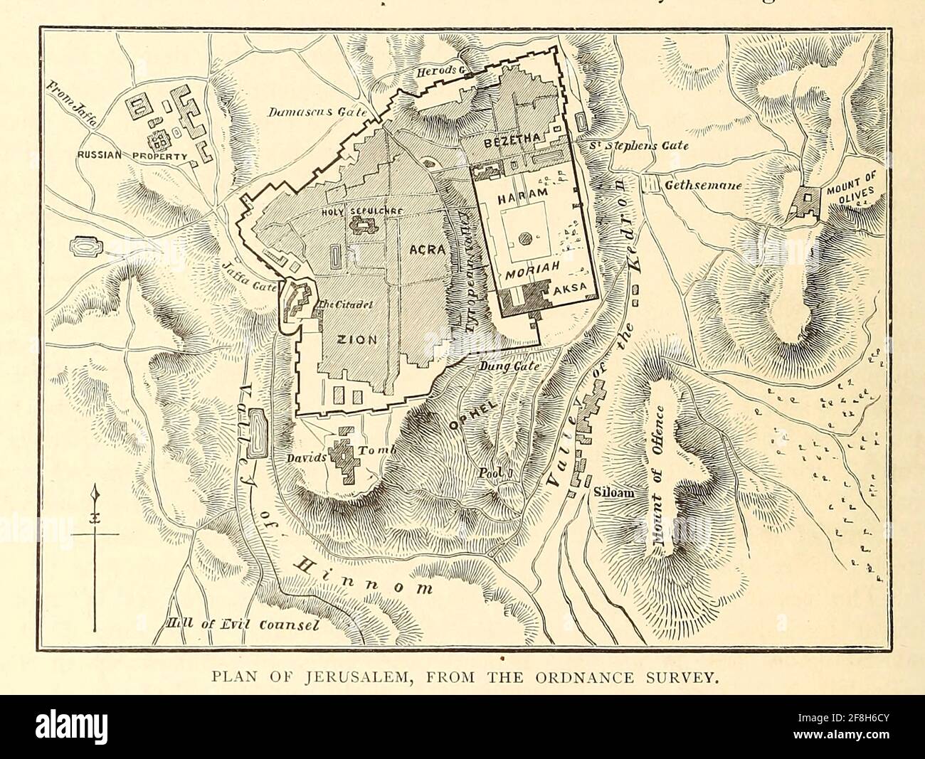 Piano di Gerusalemme dal sondaggio di Ordnance dal libro 'quei campi sacri : Palestina, illustrato da penna e matita' di Manning, Samuel, 1822-1881; Società religiosa del Tract (Gran Bretagna) pubblicato nel 1874 Foto Stock