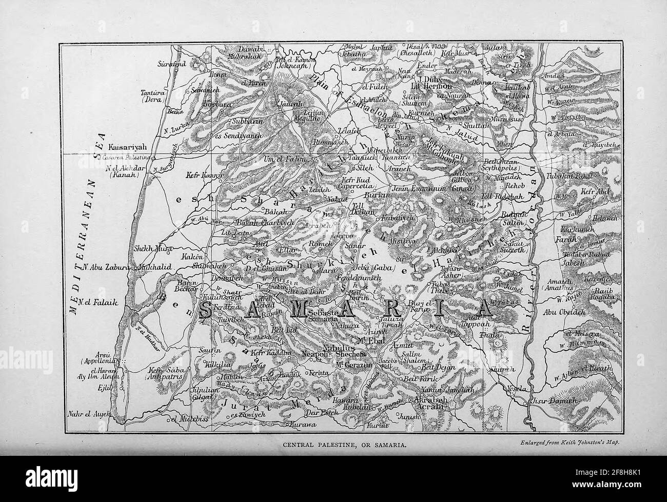 Mappa della Palestina centrale o Samaria dal libro 'quei campi sacri : Palestina, illustrata da penna e matita' di Manning, Samuel, 1822-1881; Società religiosa del Tract (Gran Bretagna) pubblicato nel 1874 Foto Stock