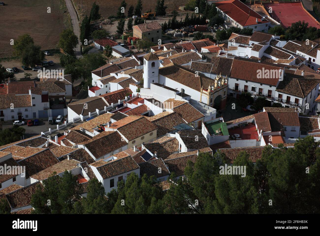 Spagna, Andalusia, comune Zahara de la Sierra nella provincia di Cadice, alla Ruta de los Pueblos Blancos, strada del villaggio bianco, Vista f Foto Stock