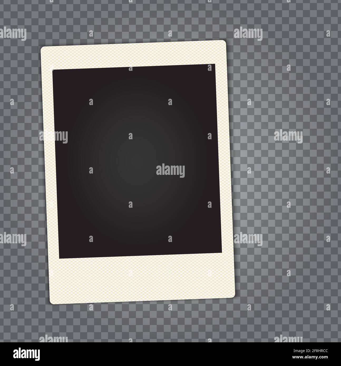 Cornice fotografica su carta vettoriale in stile retrò con ombre trasparenti su griglia dimostrativa, spazio di copia e luogo per scatti personalizzati Illustrazione Vettoriale