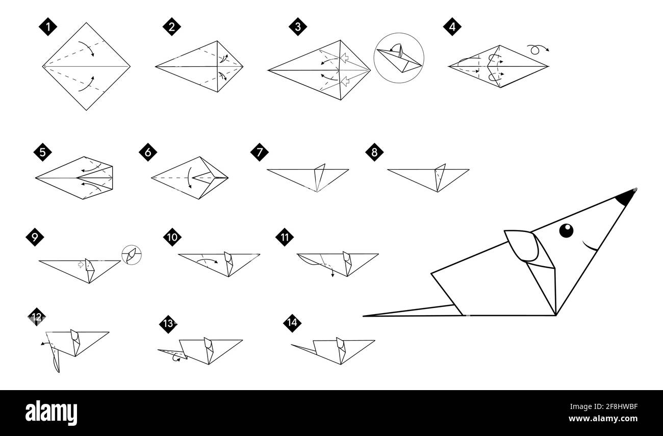Come fare origami mouse o ratto. Istruzioni dettagliate per la stampa  monocromatica su linea nera. Facile fai da te per i bambini Immagine e  Vettoriale - Alamy