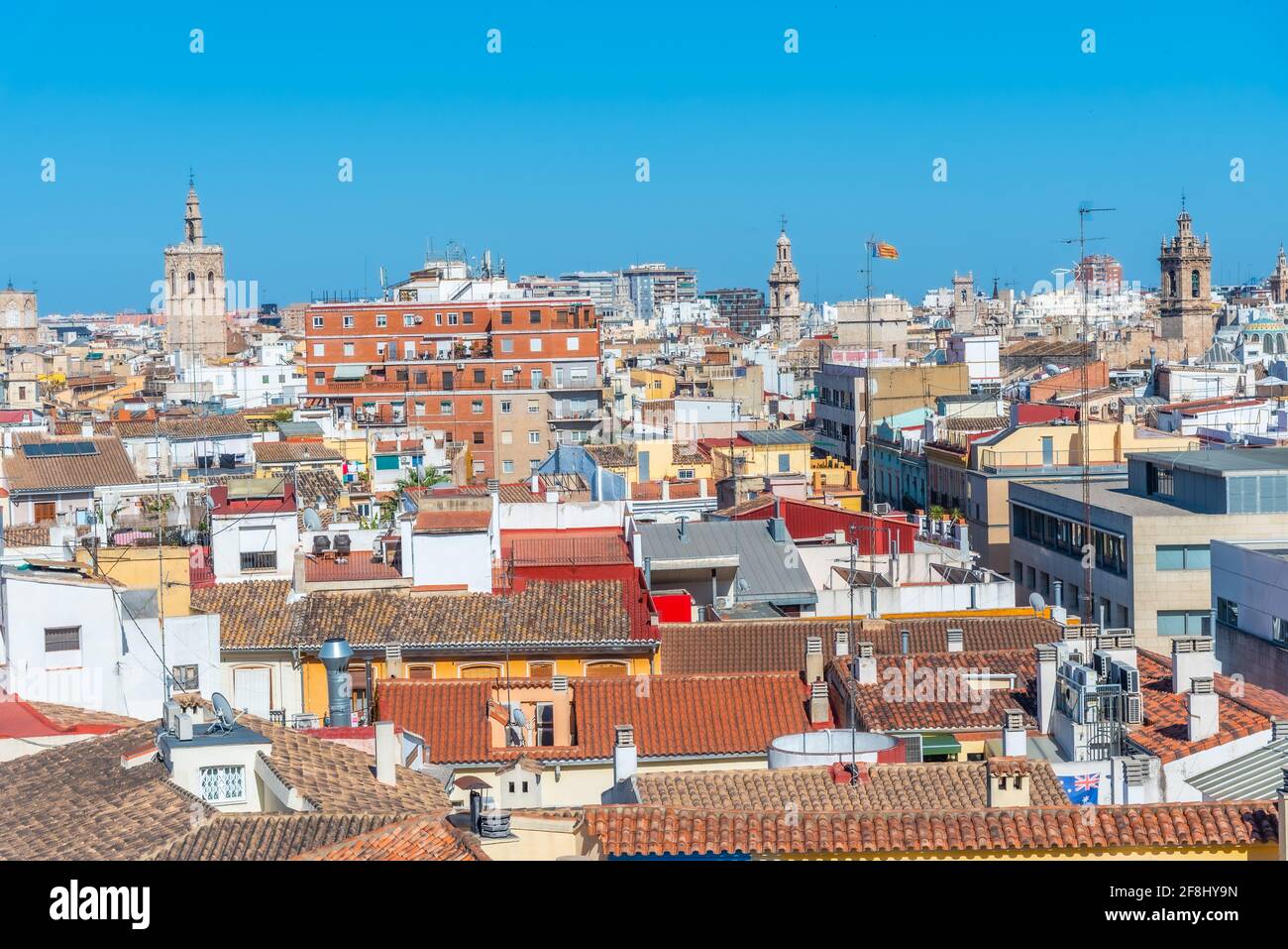 Centro di Valencia visto da Torres de Quart, Spagna Foto Stock