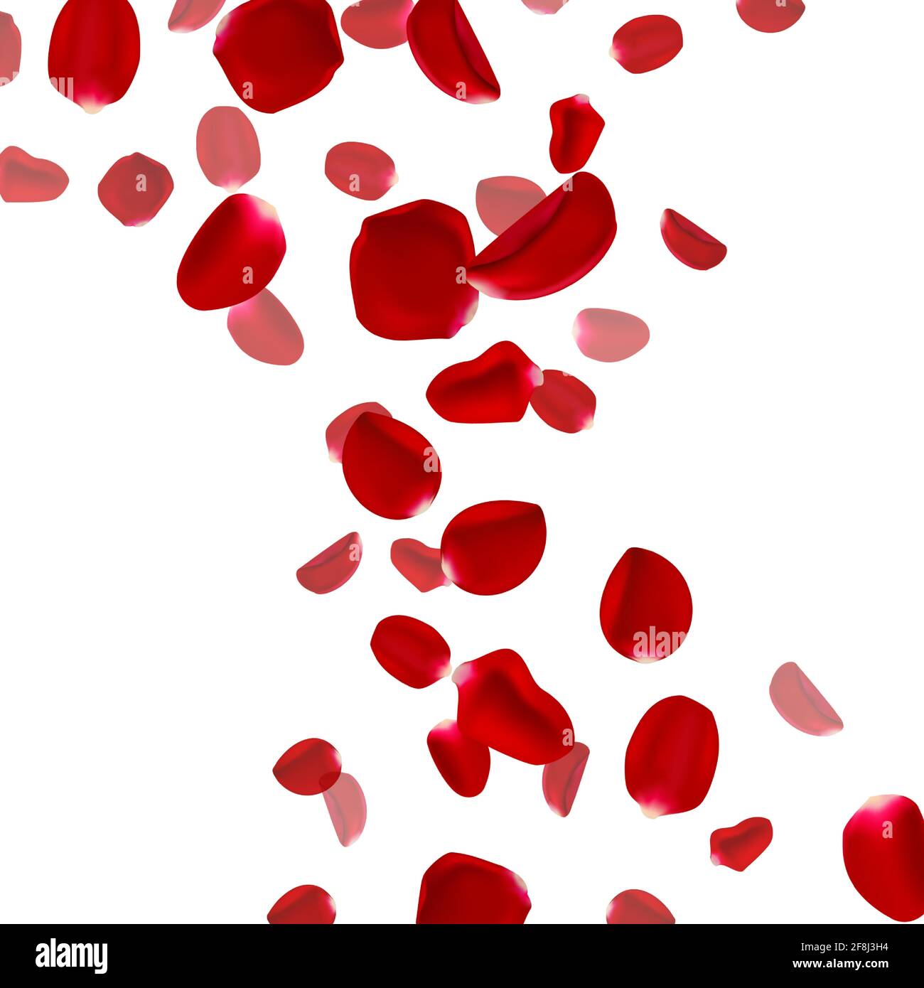 Vector 3d realistico flying rose petali sfondo. Modello per biglietti e banner per matrimoni, compleanni o feste. Illustrazione Vettoriale