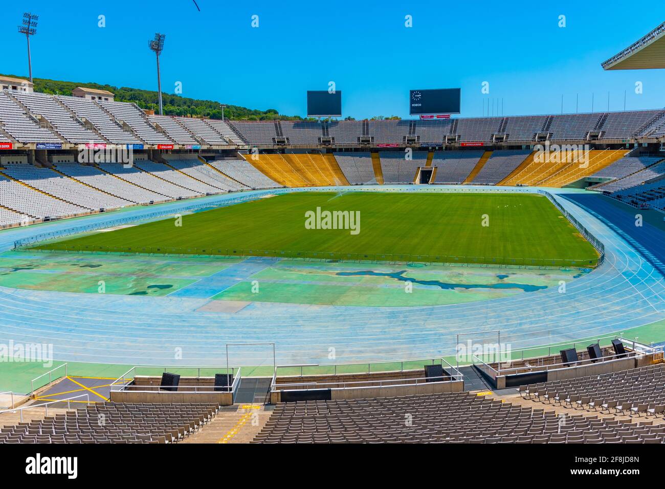 BARCELLONA, SPAGNA, 28 GIUGNO 2019: Interno dello stadio olimpico di Barcellona, Spagna Foto Stock