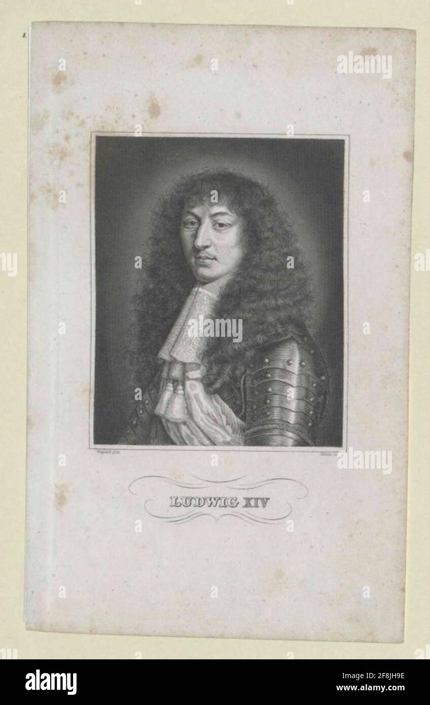 Ludwig XIV., re di Francia dipinto di Nicolas Mignard, in acciaio inciso in grassetto Foto Stock