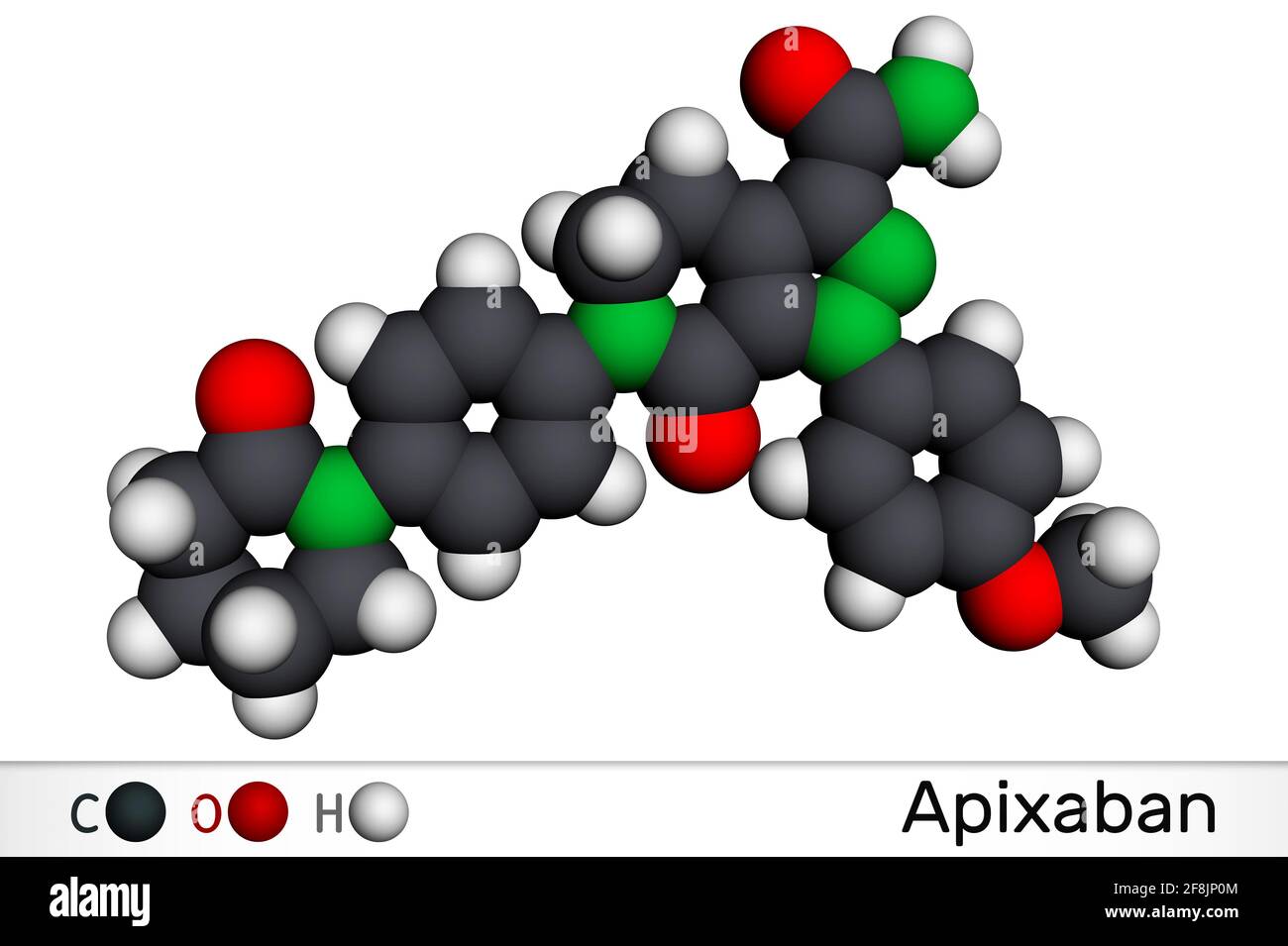 Molecola di Apixaban. Si tratta di pirazolopiridina, anticoagulante e inibitore diretto del fattore Xa che viene utilizzato per ridurre il rischio di trombosi venose. MO Foto Stock