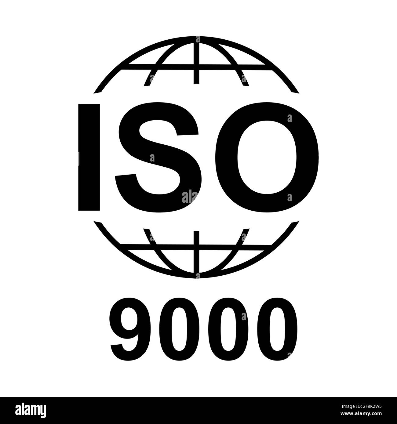 Icona ISO 9000. Simbolo di qualità standard. Pulsante vettore isolato su sfondo nero . Illustrazione Vettoriale