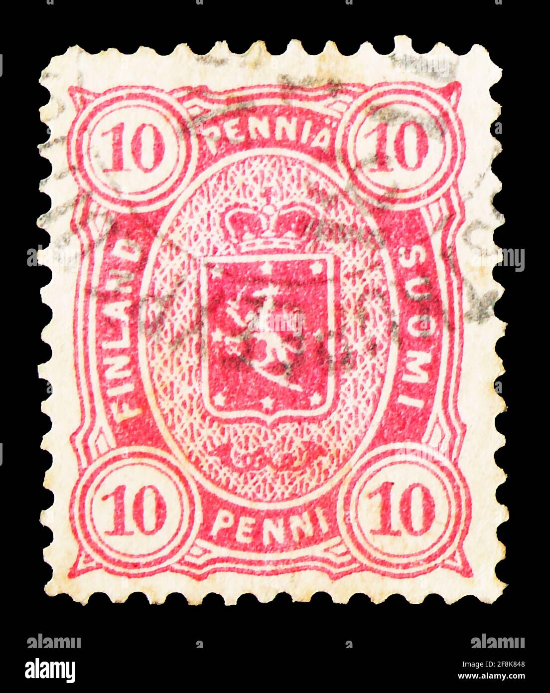 MOSCA, RUSSIA - 7 OTTOBRE 2019: Francobollo stampato in Finlandia mostra stemma tipo m/75, nuovi colori e valori, stemma, serie, 10 p - F. Foto Stock