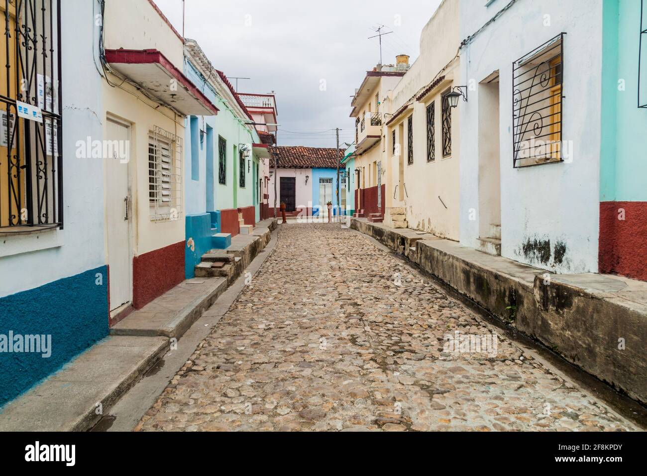 Strada acciottolata a Sancti Spiritus, Cuba Foto Stock