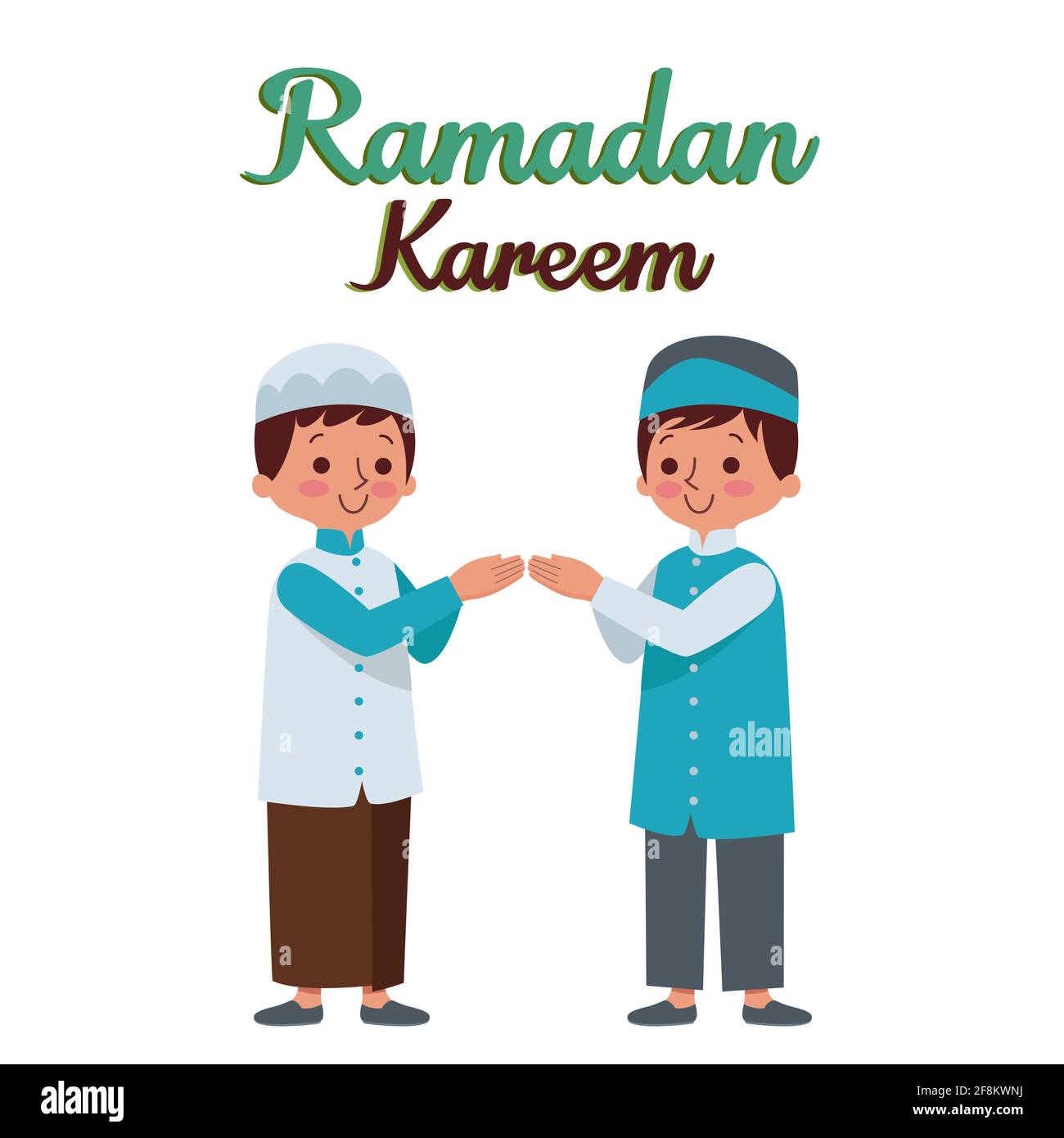 Due bambini stanno scuotendo le mani per perdonarsi a vicenda per accogliere il mese di Ramadan. Illustrazione Vettoriale
