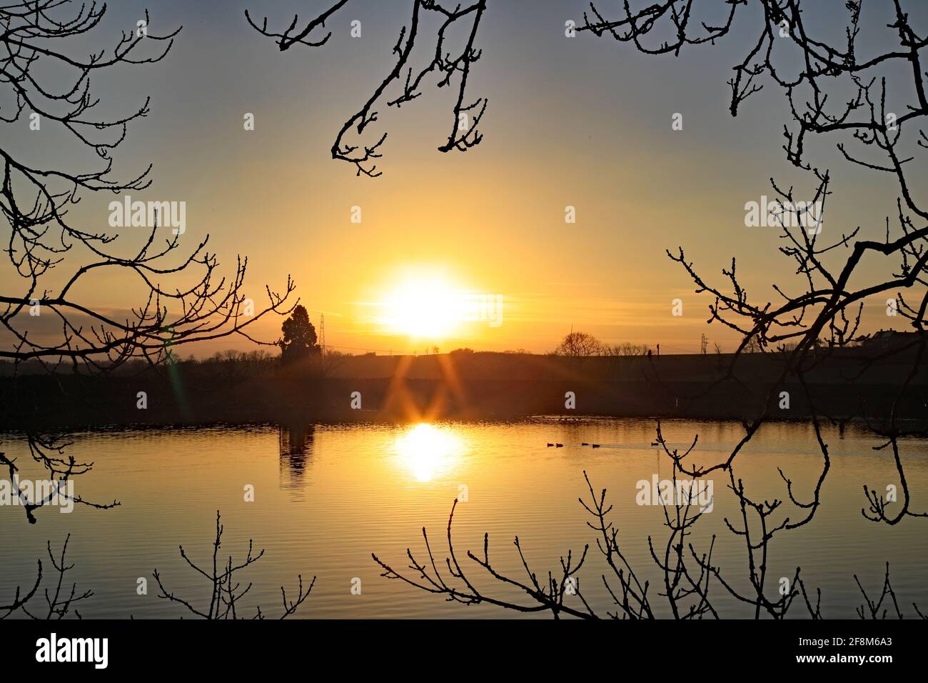 Tramonto a Thornton Reservoir, Leicestershire Foto Stock