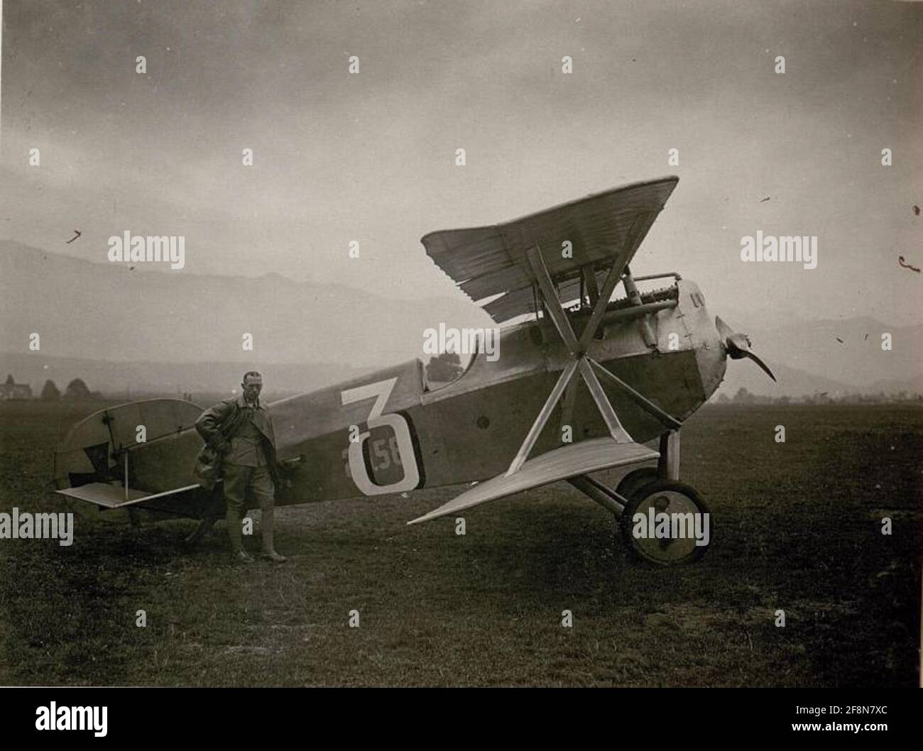 Aereo da combattimento monoposto Offiziers-Stellvertretere Josef Siegel con un aereo da combattimento monoposto; Carinzia del Sud. Fotografo: 10. Armeekommando. Foto Stock