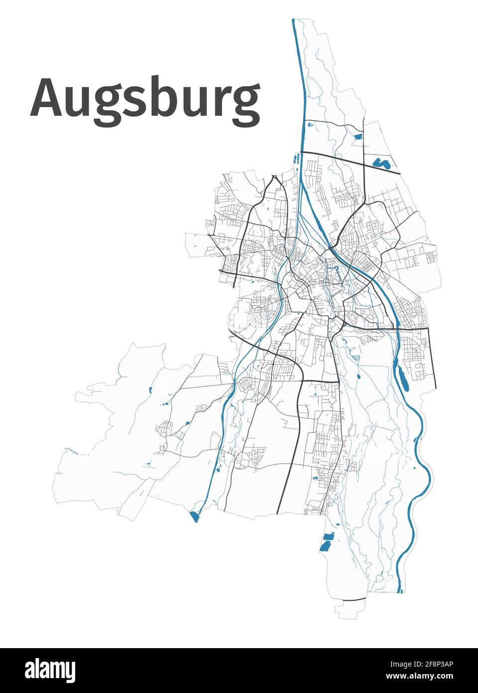Mappa di Augusta. Mappa dettagliata dell'area amministrativa della città di Augusta. Panorama cittadino. Illustrazione vettoriale priva di royalty. Mappa con autostrade, stre Illustrazione Vettoriale