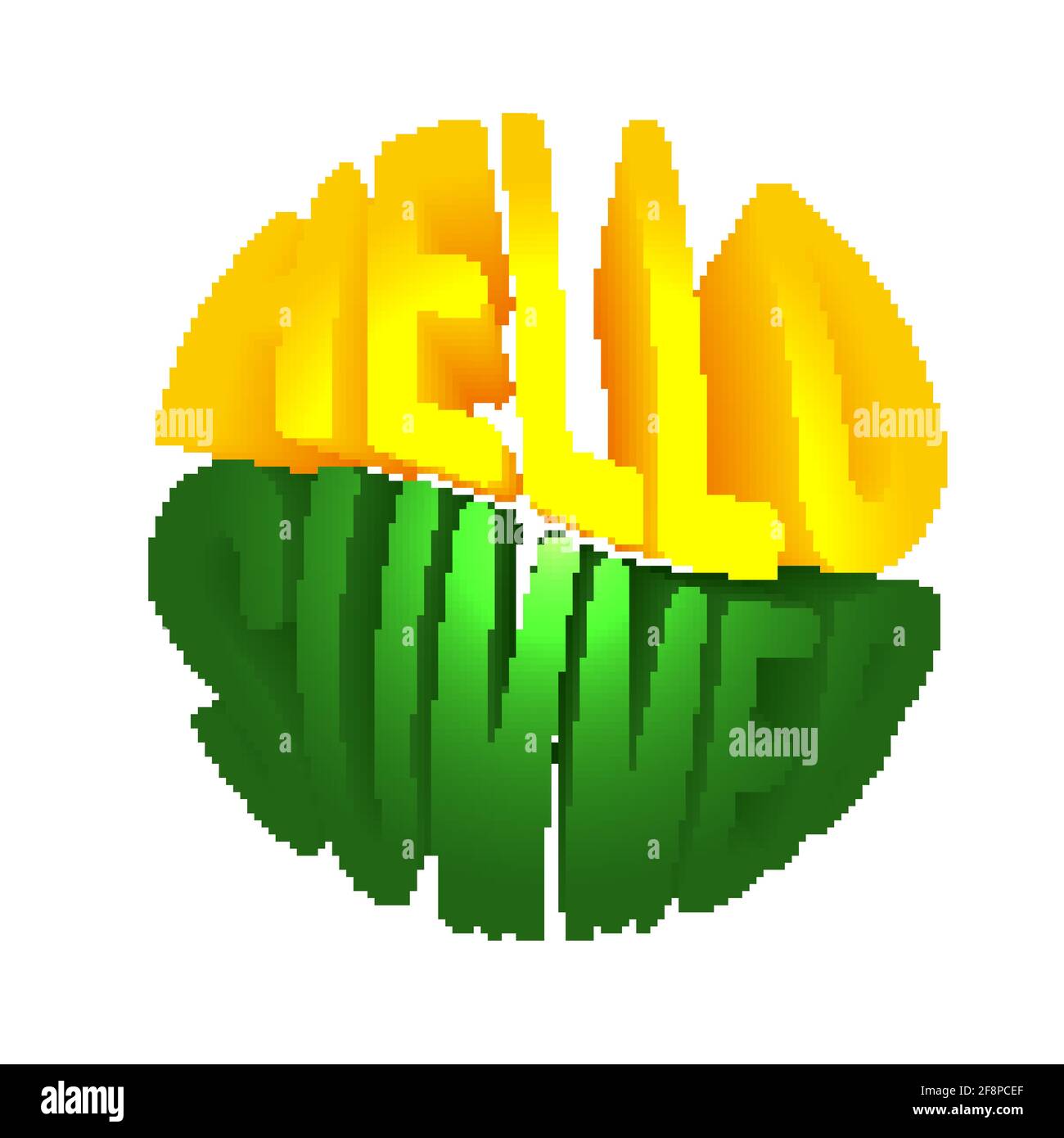 Ciao estate. Scritta 3D brillante con volume. Iscrizione circolare vettoriale per striscioni, adesivi e cartoncini. Citazione di tendenza su sfondo bianco. Illustrazione Vettoriale