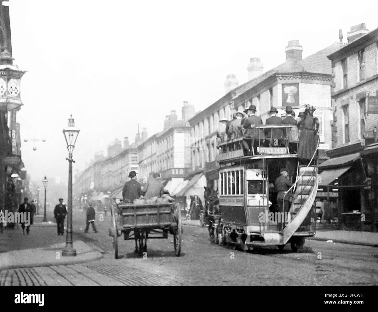 Horse tram, Wavertree Road, Liverpool, inizio del 1900 Foto Stock
