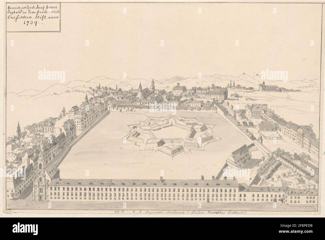 K.K. Accademia dell'ingegnere (ex Chaos'ches Stiftshaus) cui ha fatto riferimento Josef Antoni Seybald nella penna caosiana aberrante. Anno 1739 Foto Stock