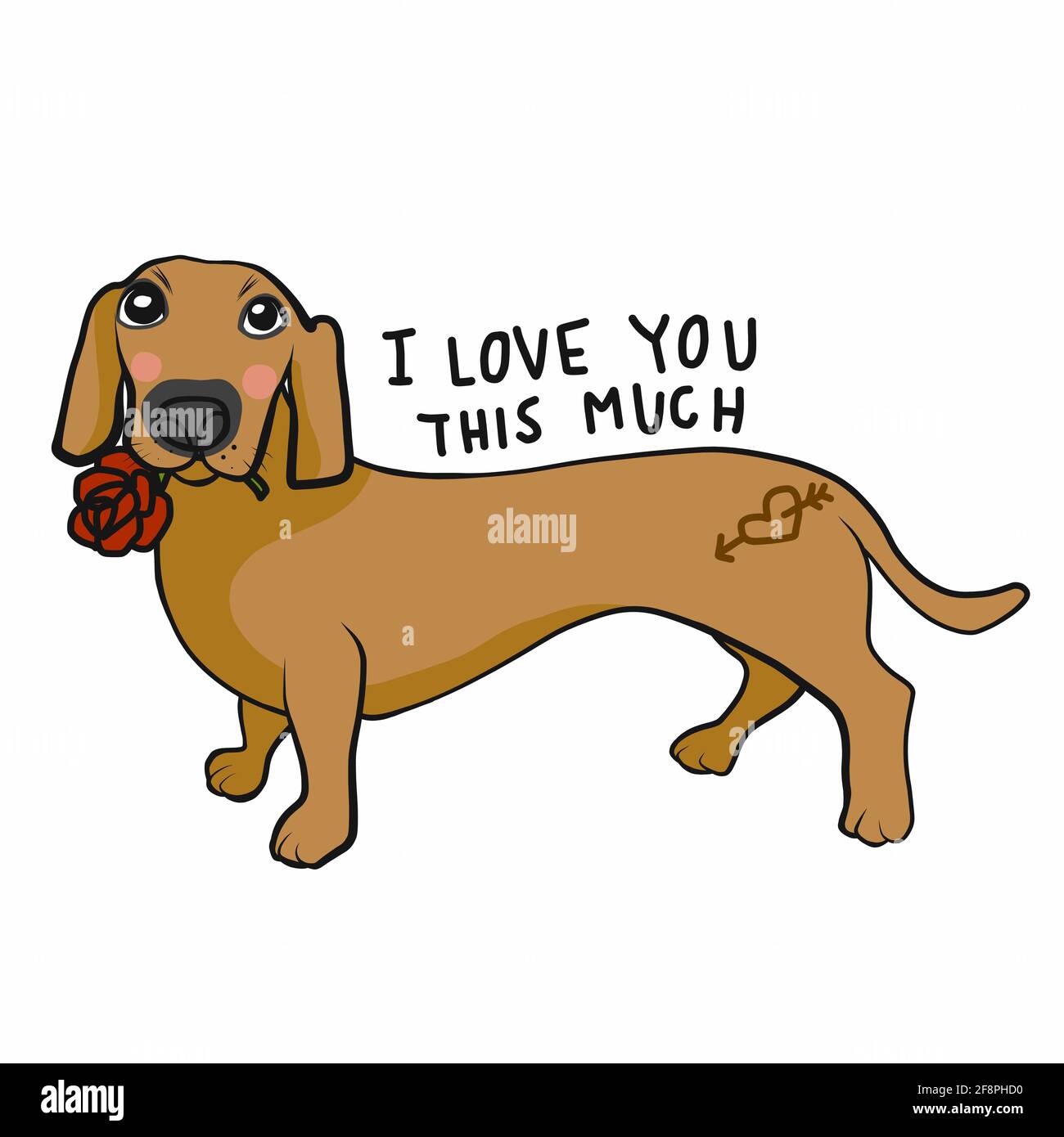 Dachshund ti amo tanto cartoon vettore illustrazione Illustrazione Vettoriale