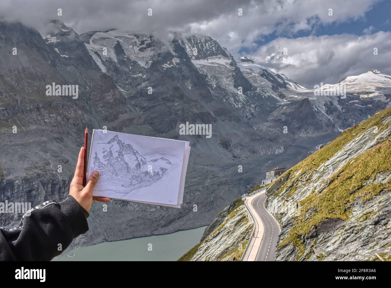 Papier, Zeichnung, malen, zeichnen, Block Bleistift, Großglockner, Hochalpenstraße, Kaiser-Franz-Josefs-Höhe, Franz-Josefs-Höhe, Schnee, EIS, Herbst, Foto Stock