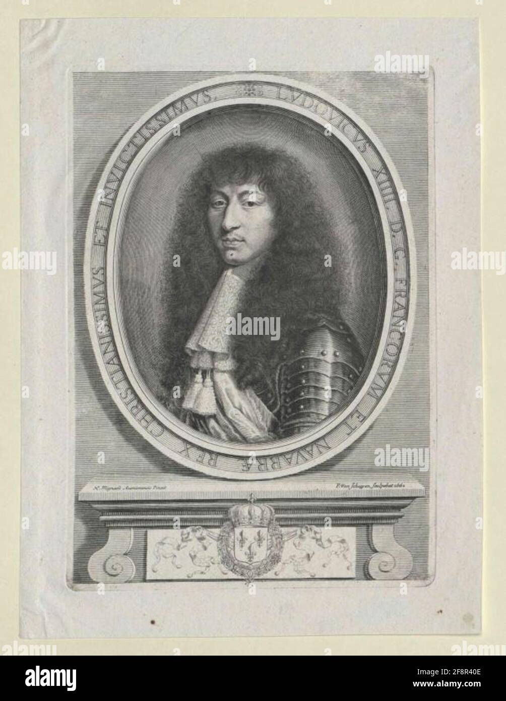 Ludwig XIV, Re di Francia Pittura di Nicolas Mignard, incisa da Peter Ludwig Scales Foto Stock