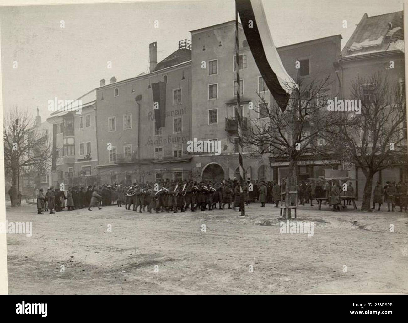 Cento anni di celebrazione dei cacciatori imperiali tirolesi a Brunico il 16.I.1916. Foto Stock