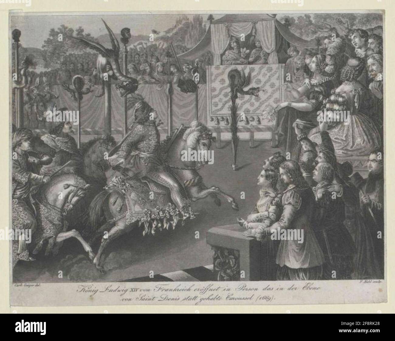 Ludwig XIV., Re di Francia disegno di Carl Gieger, suonato in un punto di F. Flour Foto Stock