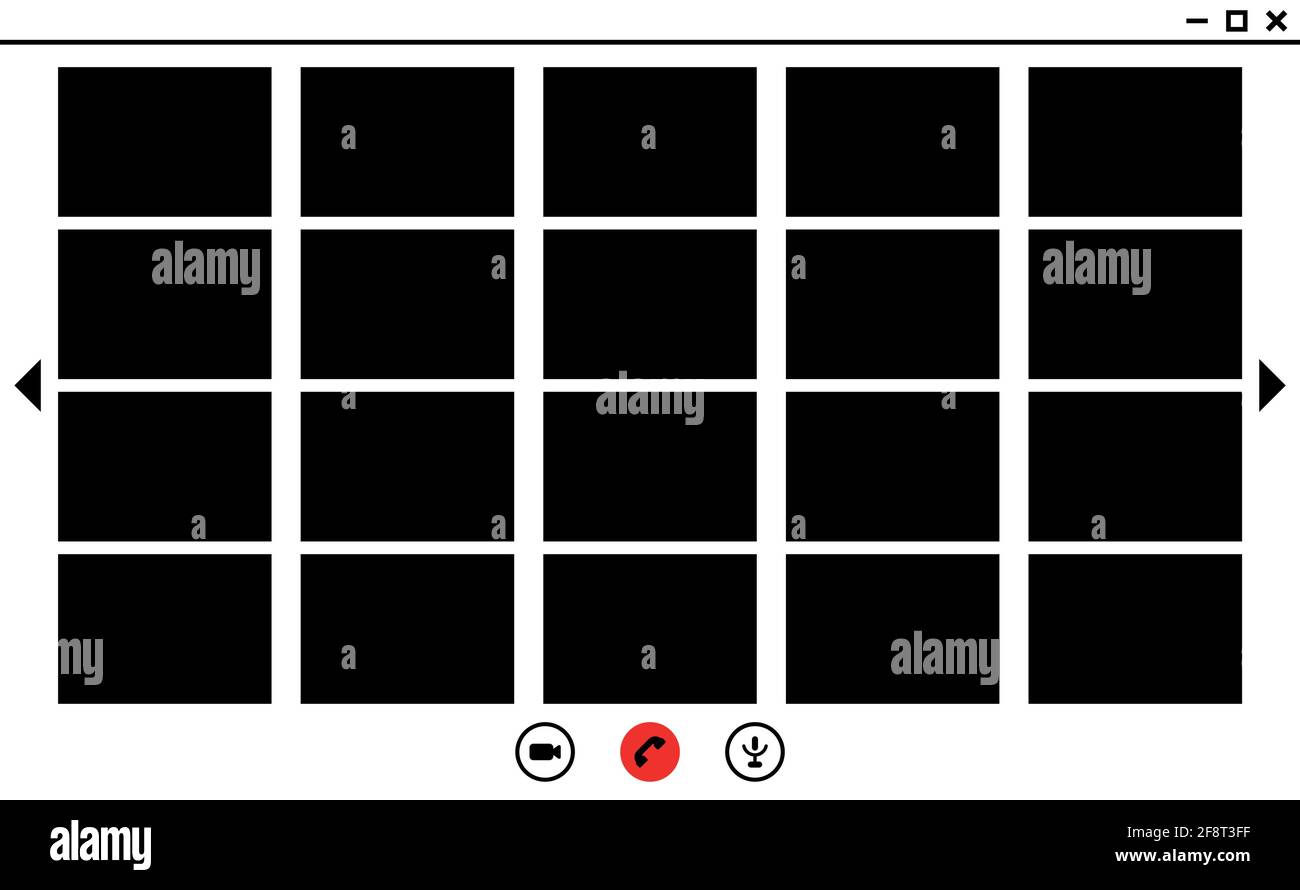 Modello schermata videochiamata. Illustrazione vettoriale per il negozio fotografico. Illustrazione Vettoriale