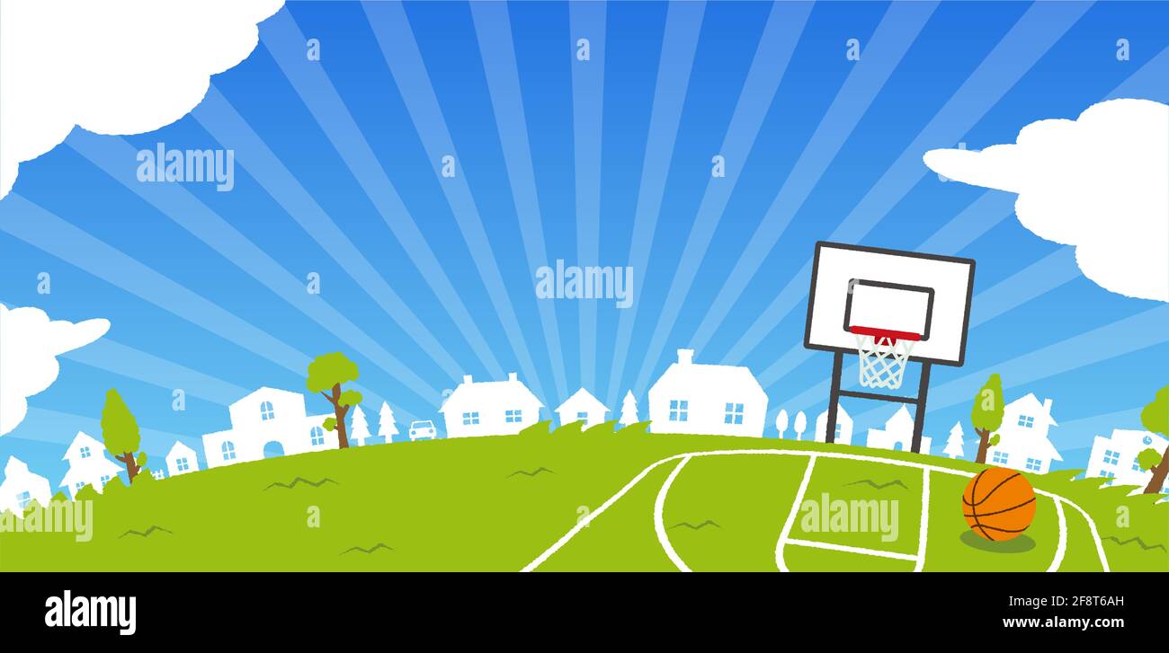 Grass Square ( campo da pallacanestro ) illustrazione banner vettoriale | tipo orizzontale Illustrazione Vettoriale