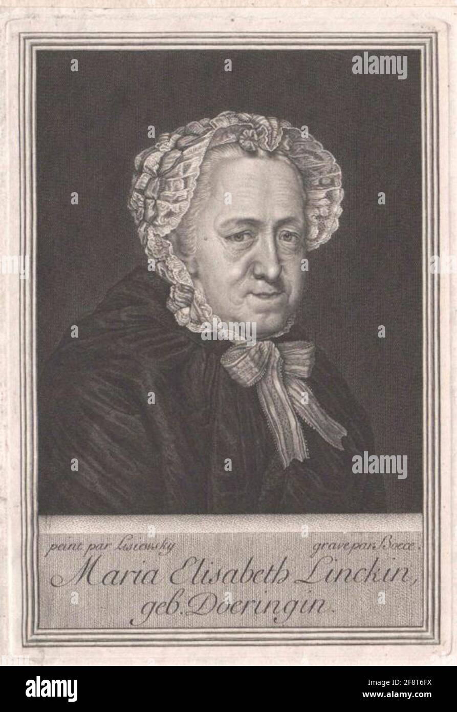 Ritratto di Maria Elisabeth Döring, cittadino di Lipsia incisione in rame di Christian Friedrich Boetius dopo un dipinto di Christian Friedrich Reinhold Lisiewki Foto Stock