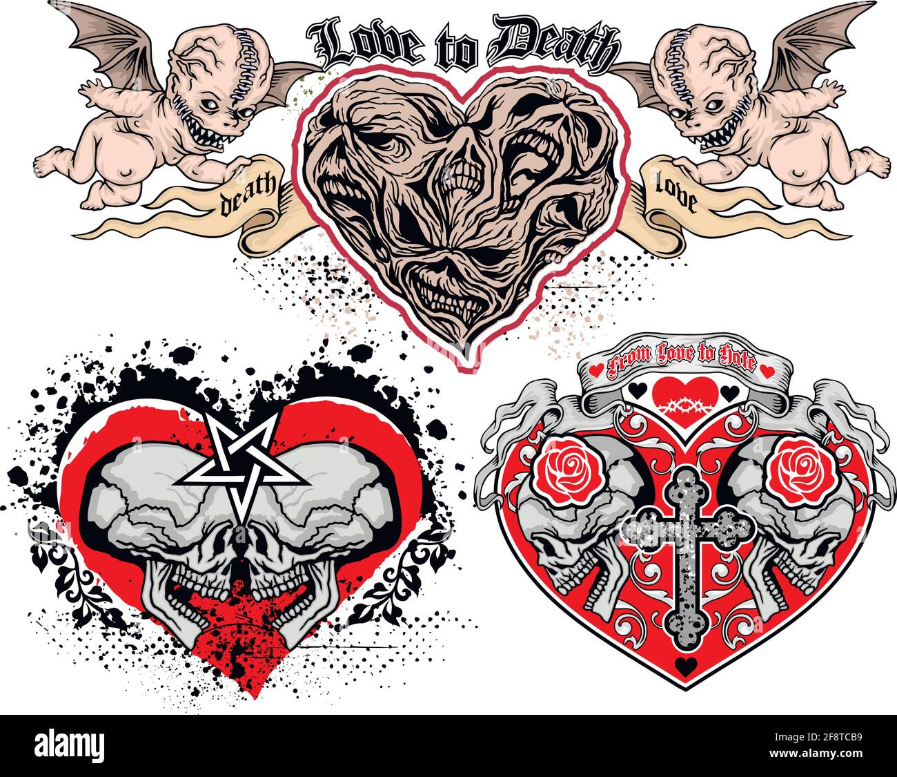 Segno gotico con cuore cranio, grunge vintage design t camicie Illustrazione Vettoriale