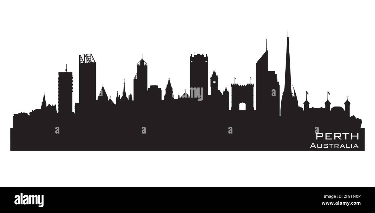Profilo vettoriale dettagliato dello skyline australiano di Perth Illustrazione Vettoriale