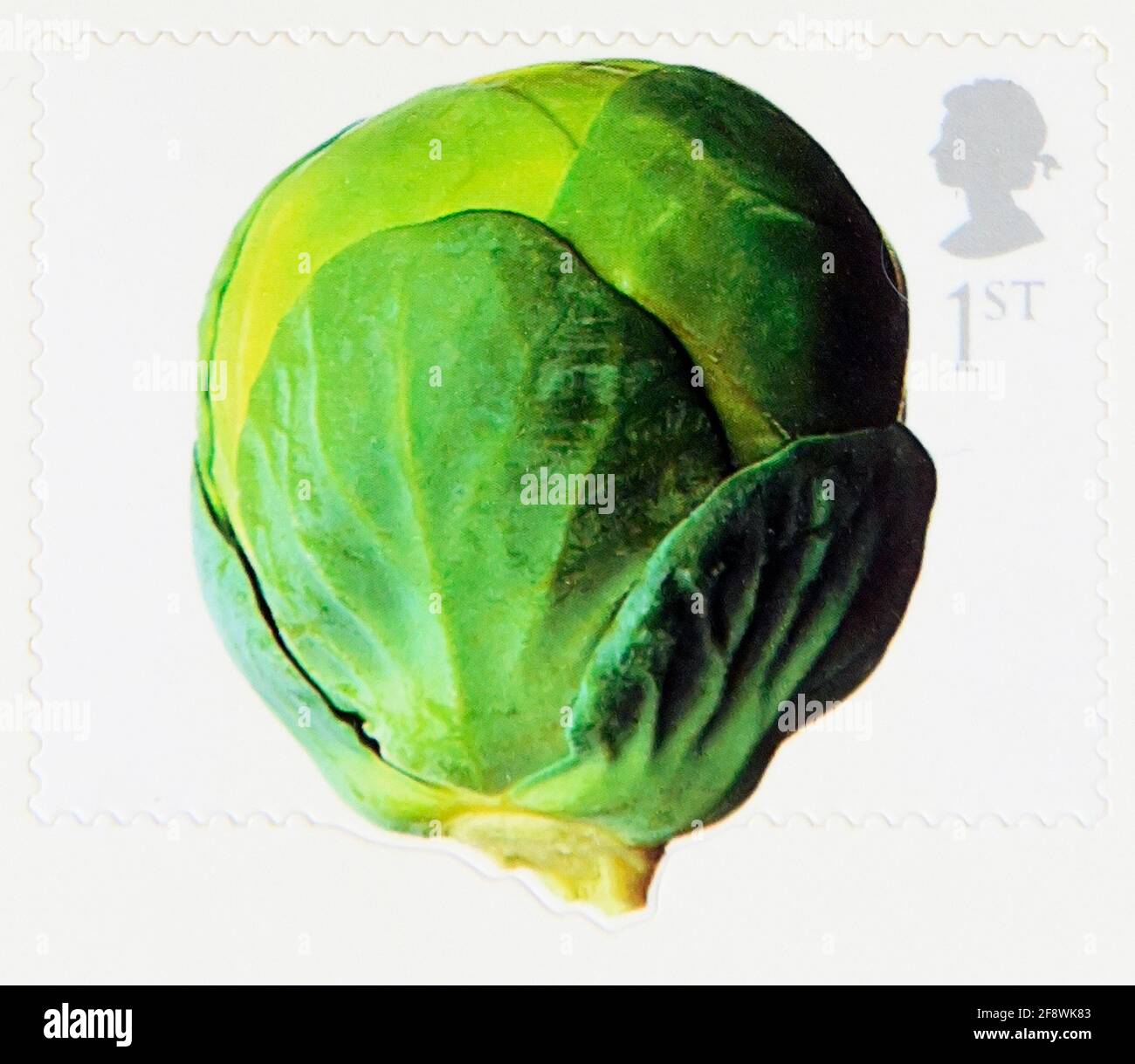 Francobollo, Gran Bretagna, Regina Elisabetta II, 2003. Frutta e verdura. Bruxelles Sprout. 1°. Foto Stock