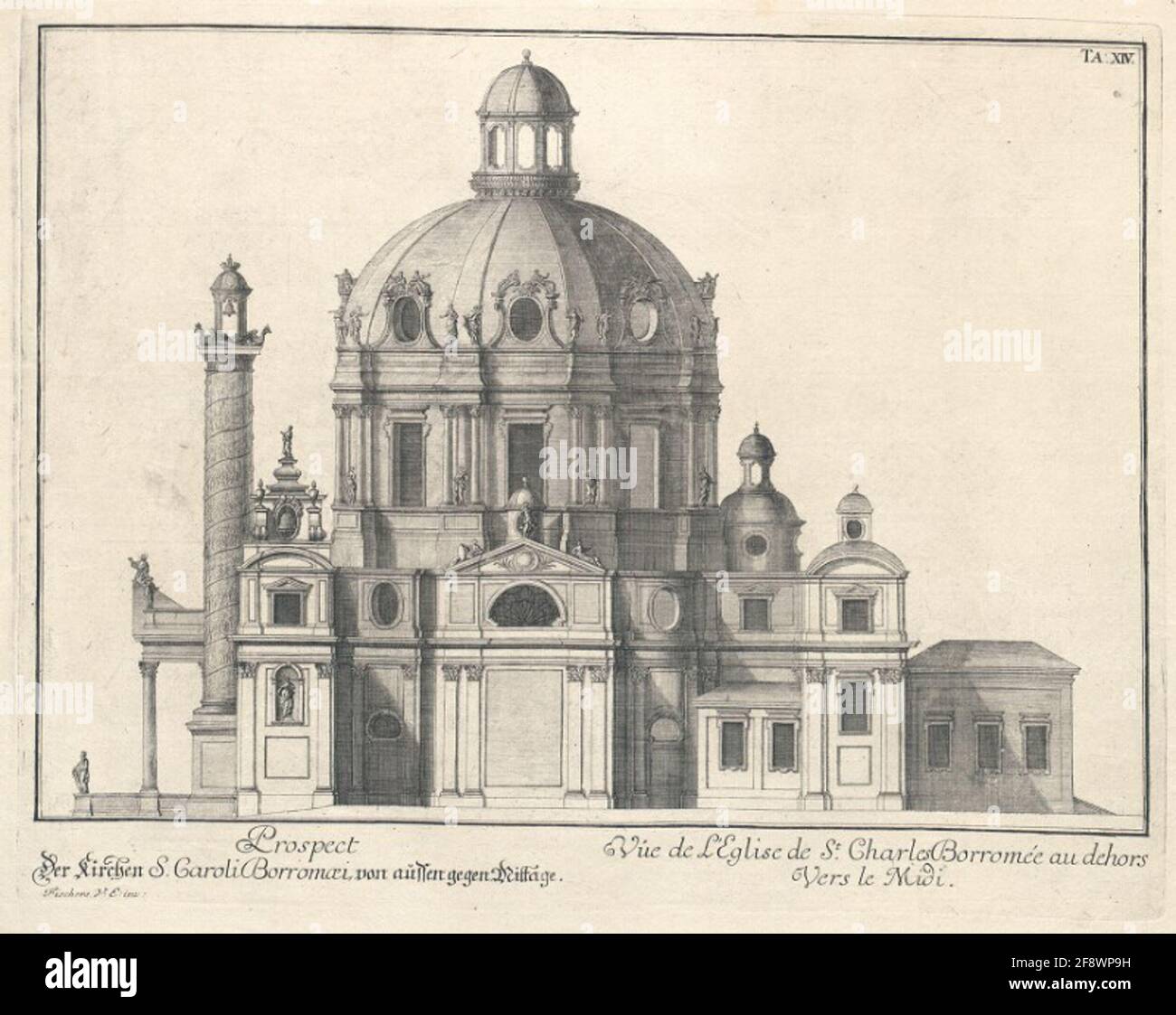 Caroli Borromaei, von Aussen Gegen Mitting. Vista della Chiesa di San Carlo Borromee fuori intorno a mezzogiorno. Foto Stock