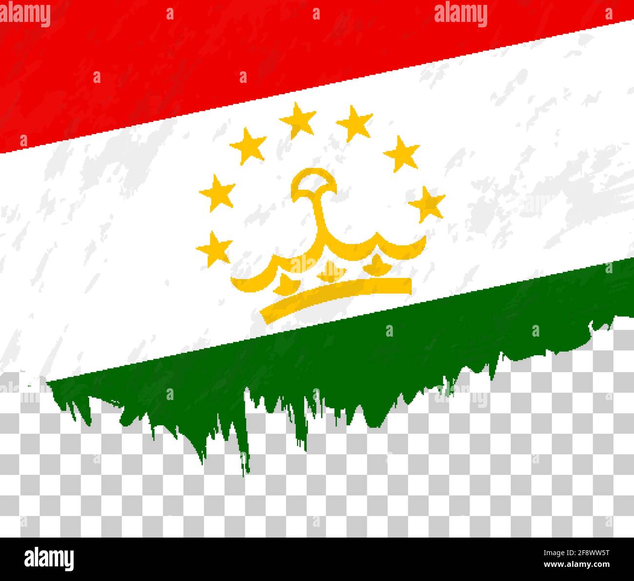 Bandiera a forma di grunge del Tagikistan su sfondo trasparente. Bandiera vettoriale testurizzata del Tagikistan per la progettazione verticale. Illustrazione Vettoriale