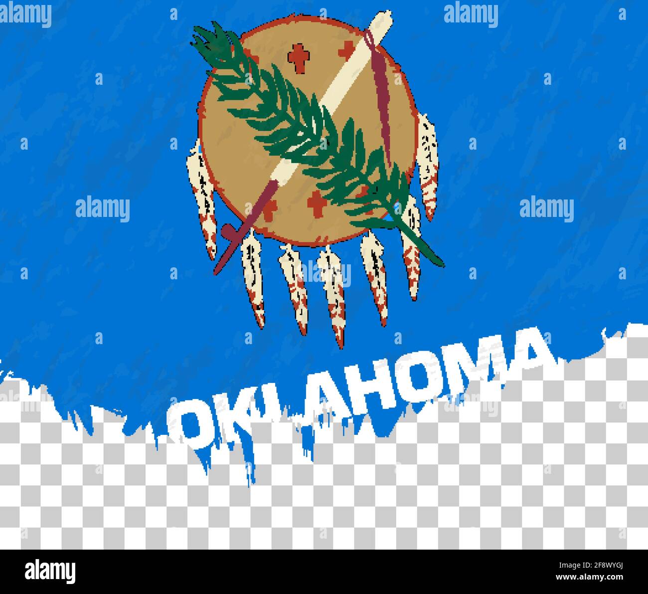 Bandiera grunge di Oklahoma su sfondo trasparente. Bandiera vettoriale textured di Oklahoma per la progettazione verticale. Illustrazione Vettoriale