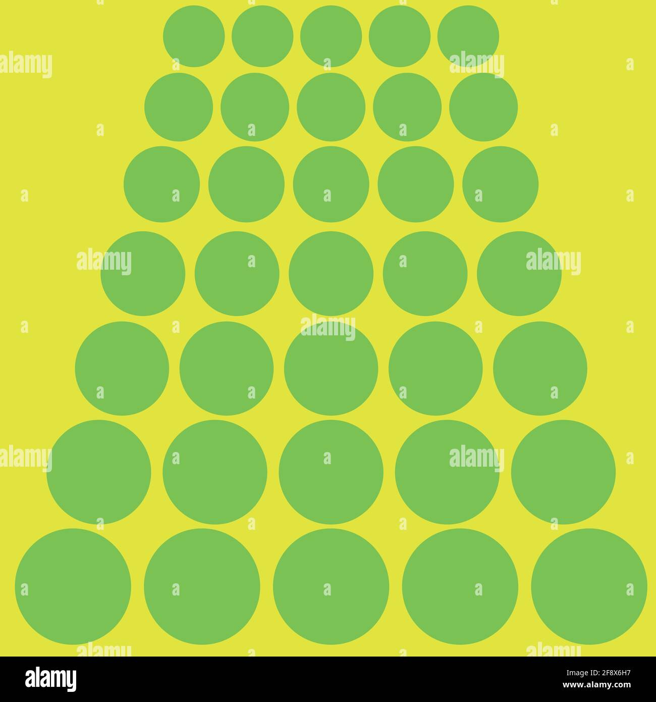 Pattern con cerchi verdi e sfondo giallo. I cerchi sono più piccoli in alto in modo da assomiglia ad una prospettiva. Illustrazione Vettoriale