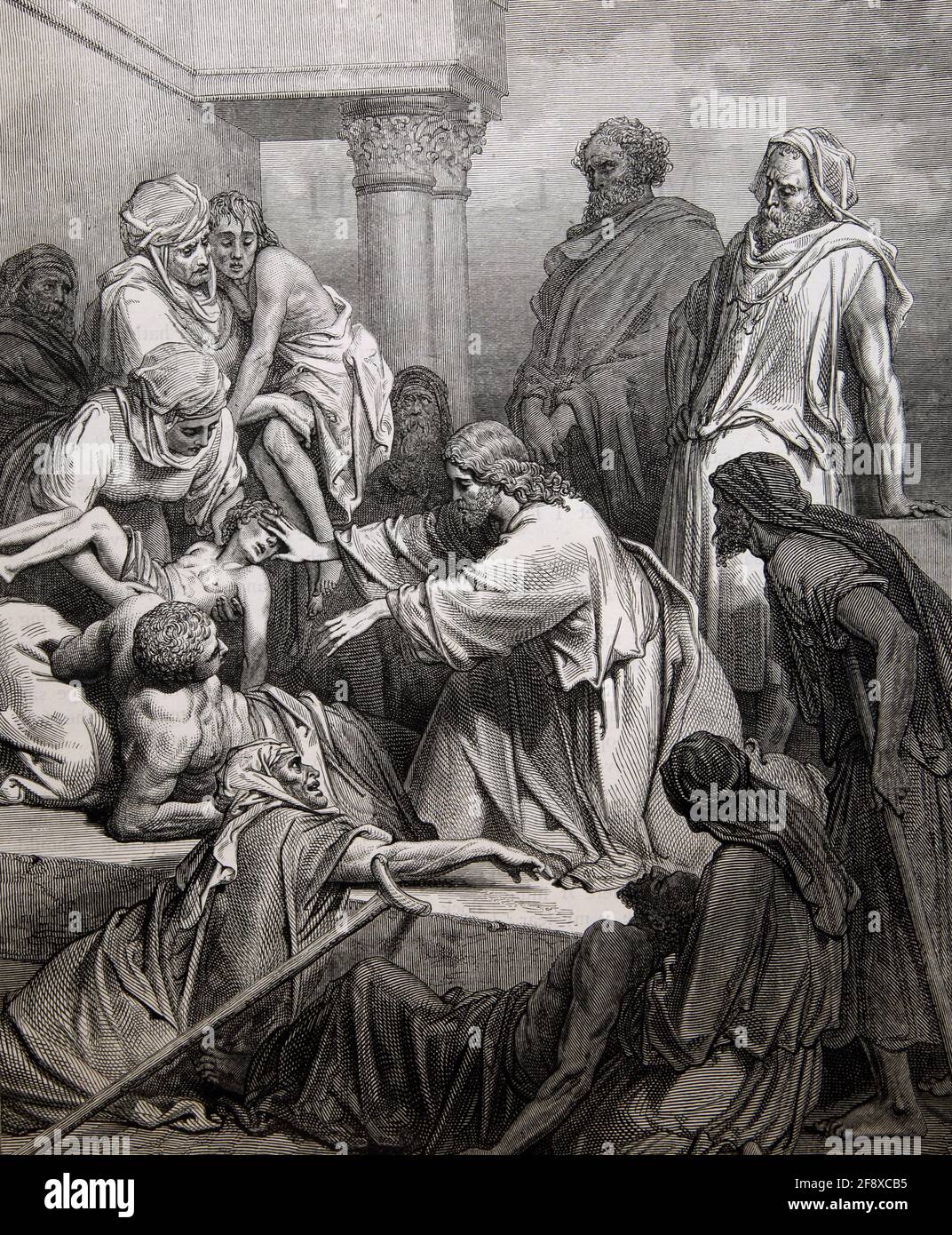 Illustrazione della storia della Bibbia Gesù guarisce i malati (Matteo 15:31) Foto Stock