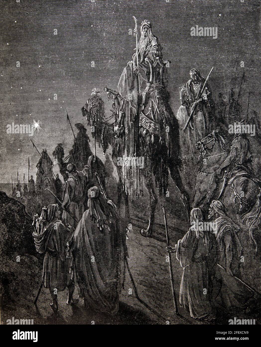 Illustrazione della storia della Bibbia i tre saggi guidati dal Stella (Matteo 2;1-2) di Gustave Dore Foto Stock