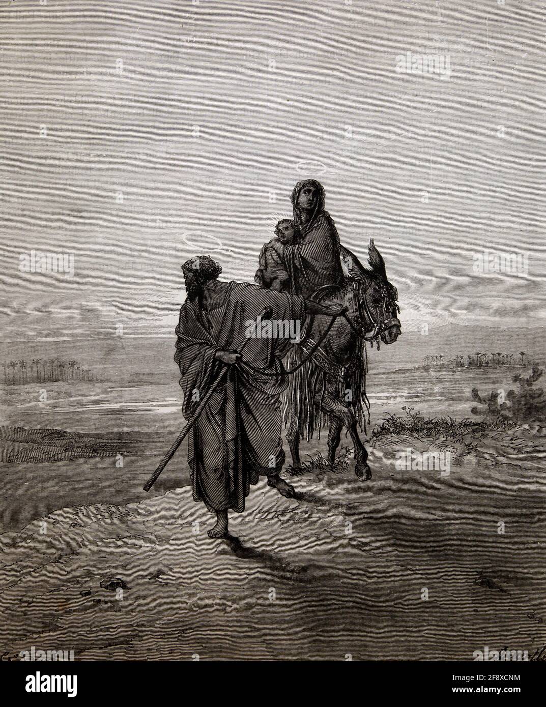 Illustrazione della storia della Bibbia del volo in Egitto (Matteo 2:1-2) Di Gustave Dore Foto Stock