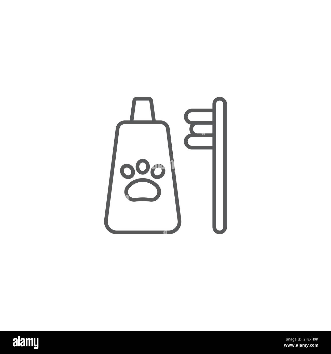 Igiene dentale per animali domestici icona isolata su sfondo bianco. Spazzolino e dentifricio. Pulizia dei denti. Vettore Illustrazione Vettoriale